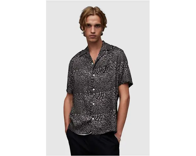 AllSaints camasa Cosmo barbati, culoarea negru, relaxed