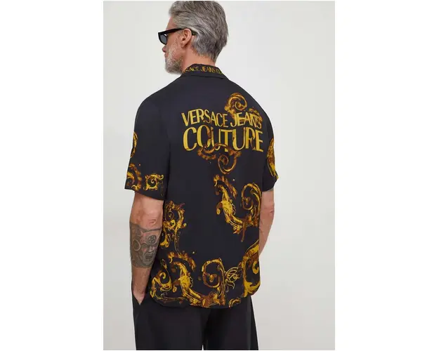 Versace Jeans Couture camasa barbati, culoarea negru, cu guler clasic, relaxed