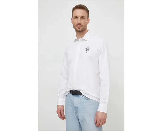 Aeronautica Militare camasa barbati, culoarea alb, cu guler clasic, regular
