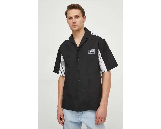 Versace Jeans Couture camasa din bumbac barbati, culoarea negru, regular