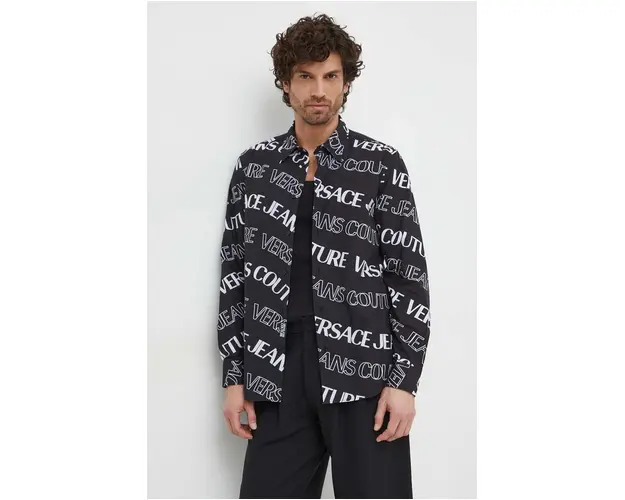 Versace Jeans Couture camasa din bumbac barbati, culoarea negru, cu guler clasic, regular