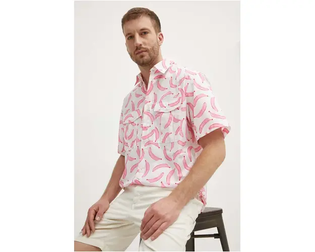 United Colors of Benetton camasa din bumbac barbati, culoarea alb, cu guler clasic, regular