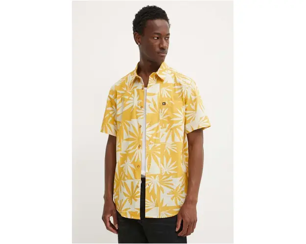 Quiksilver camasa din bumbac barbati, culoarea galben, cu guler clasic, regular