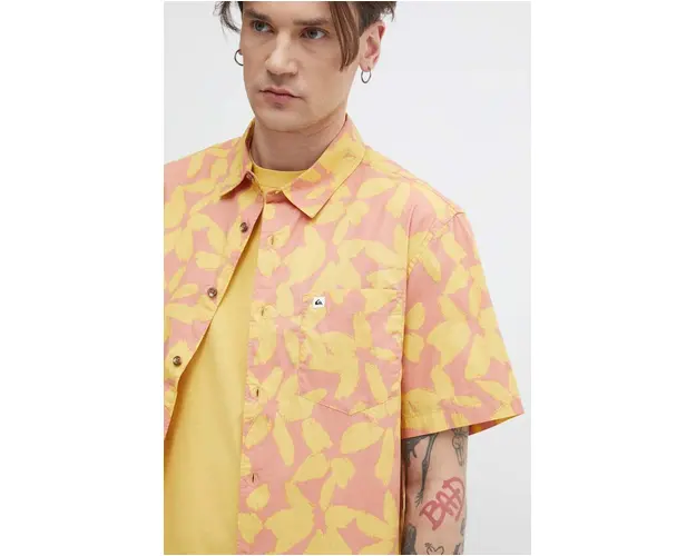 Quiksilver camasa din bumbac barbati, culoarea portocaliu, cu guler clasic, regular