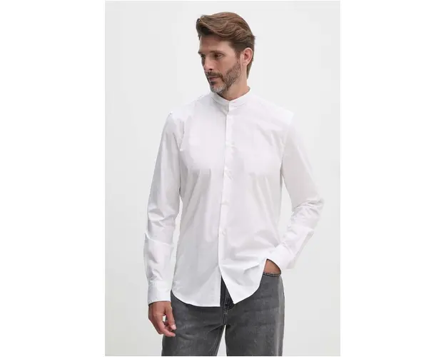Sisley camasa barbati, culoarea alb, cu guler stand-up, slim