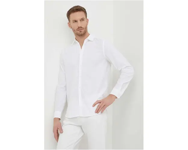 Sisley camasa din bumbac barbati, culoarea alb, cu guler clasic, slim