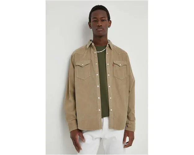 Levi's camasa din bumbac barbati, culoarea maro, cu guler clasic, regular