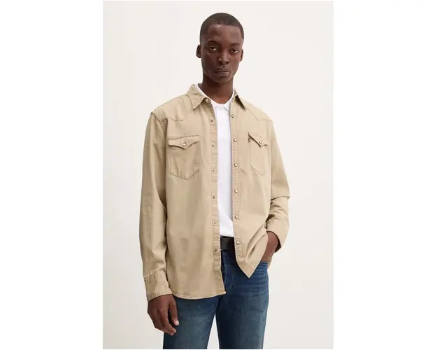 Levi's camasa din bumbac barbati, culoarea bej, cu guler clasic, regular