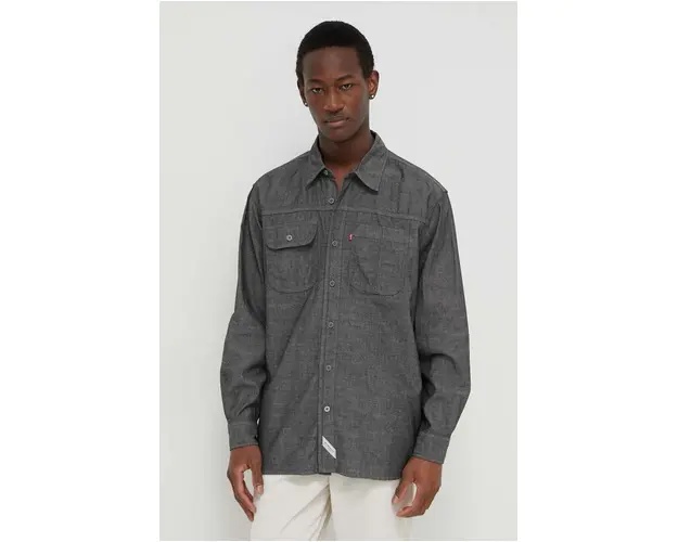 Levi's camasa jeans barbati, culoarea gri, cu guler clasic, relaxed