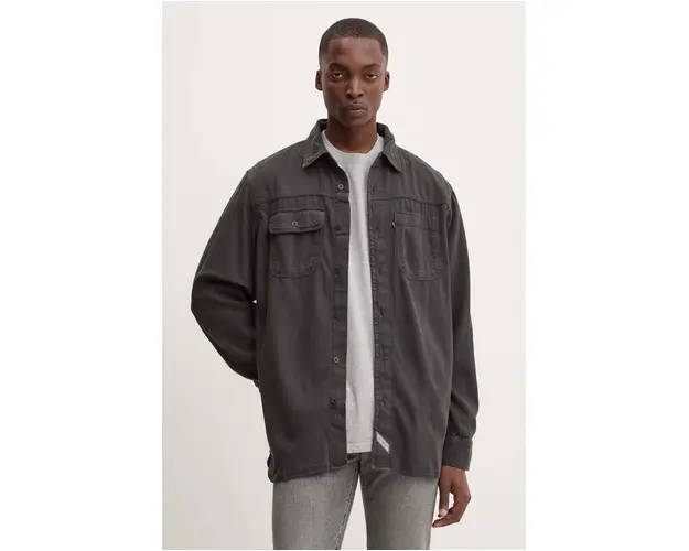 Levi's camasa jeans barbati, culoarea negru, cu guler clasic, relaxed