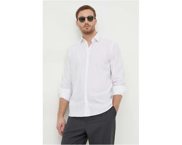 Sisley camasa din bumbac barbati, culoarea alb, cu guler clasic, slim