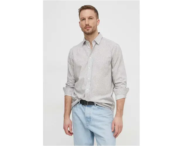 Sisley camasa barbati, culoarea gri, cu guler clasic, regular
