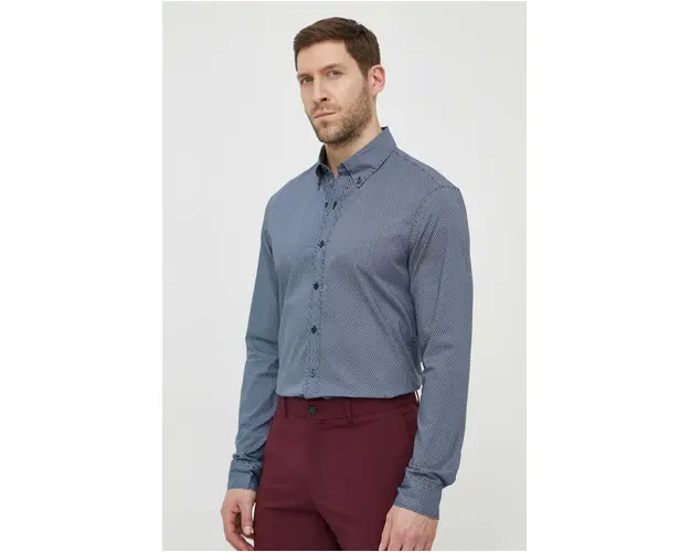 Michael Kors camasa barbati, culoarea albastru marin, cu guler button-down, slim