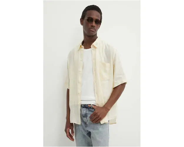 Diesel camasa de in S-EMIL-SHORT CAMICIA culoarea bej, cu guler clasic, regular, A12854.0LIAL