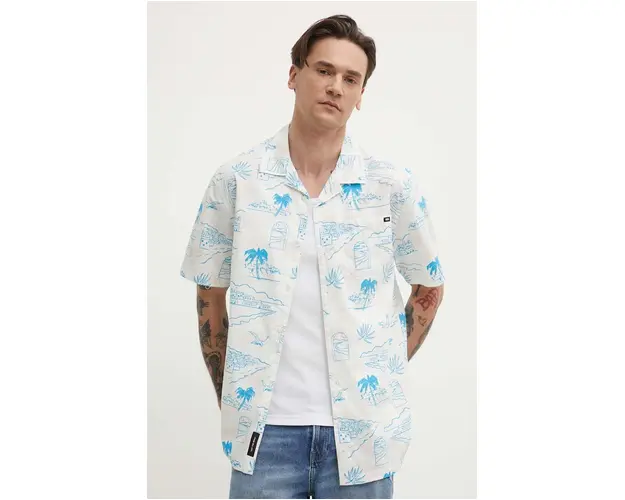 Vans camasa din bumbac barbati, culoarea alb, regular