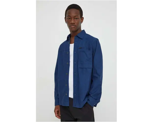 G-Star Raw camasa din bumbac barbati, culoarea albastru marin, cu guler clasic, regular