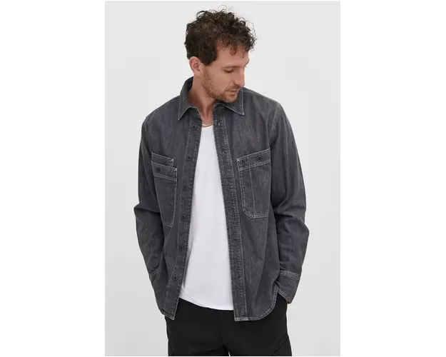 G-Star Raw camasa jeans barbati, culoarea gri, cu guler clasic, regular