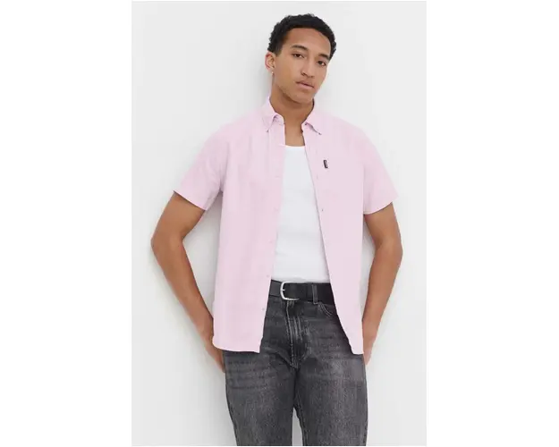 Superdry camasa din bumbac barbati, culoarea roz, cu guler clasic, regular