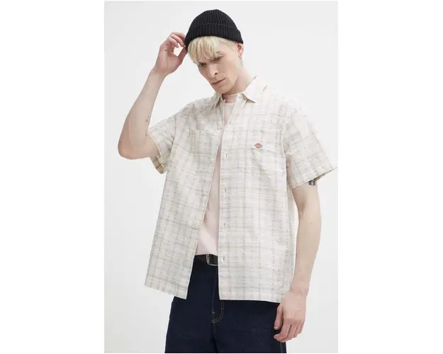 Dickies camasa din bumbac SURRY barbati, culoarea bej, cu guler clasic, regular, DK0A4YS5