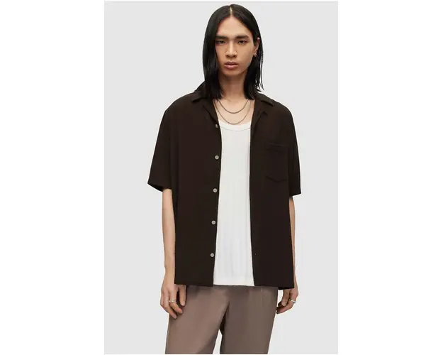 AllSaints camasa CUDI barbati, culoarea negru, relaxed