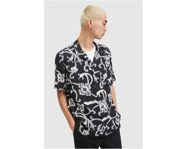 AllSaints camasa WEBS barbati, culoarea negru, relaxed