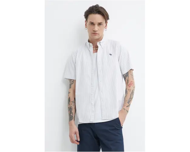 Abercrombie & Fitch camasa barbati, culoarea gri, cu guler button-down, regular