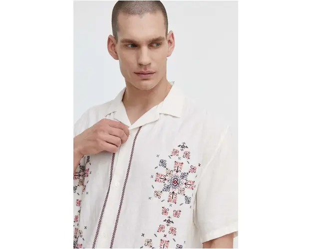 Abercrombie & Fitch camasa de in culoarea bej, relaxed