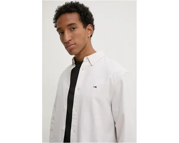 Tommy Jeans camasa din bumbac barbati, culoarea alb, cu guler button-down, regular, DM0DM19134
