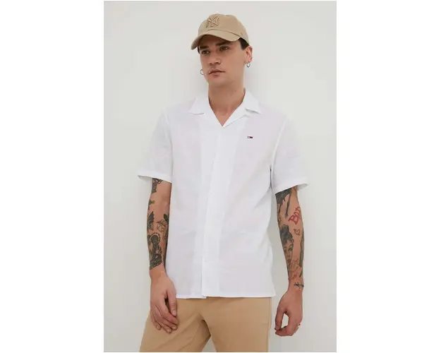 Tommy Jeans camasa din amestec de in culoarea alb, regular DM0DM18963