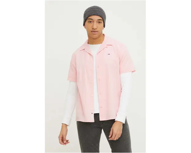 Tommy Jeans camasa din amestec de in culoarea roz, regular DM0DM18963