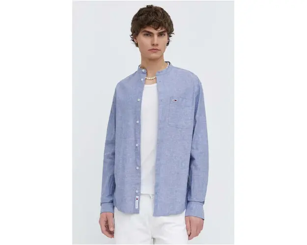 Tommy Jeans camasa din amestec de in cu guler stand-up, regular DM0DM18964
