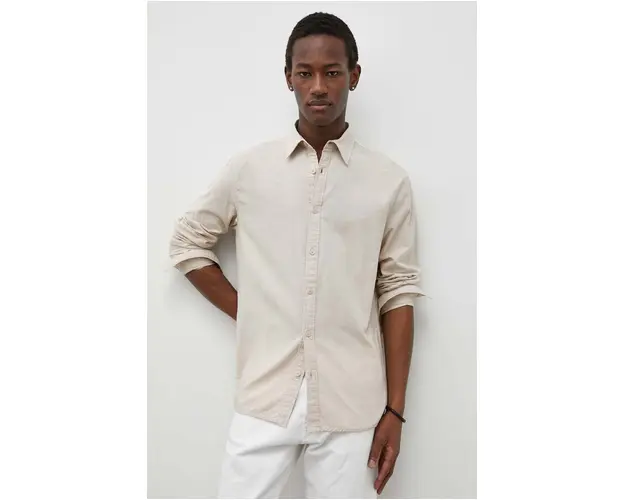 Bruuns Bazaar camasa din amestec de in culoarea bej, cu guler clasic, regular