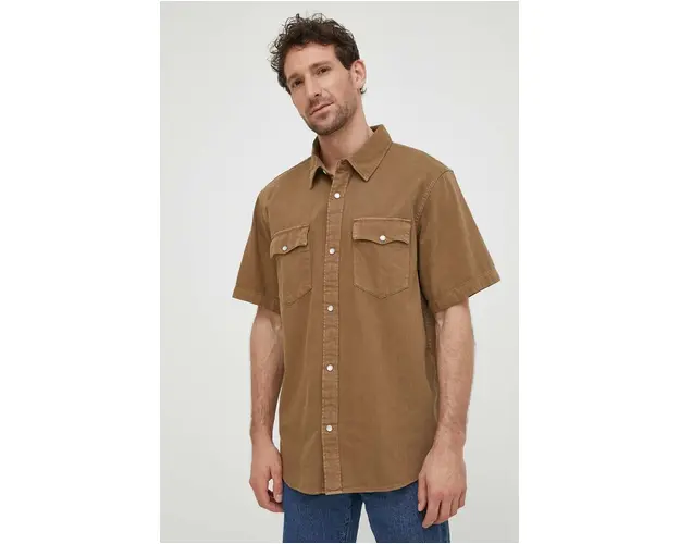 Levi's camasa din bumbac barbati, culoarea bej, cu guler clasic, relaxed