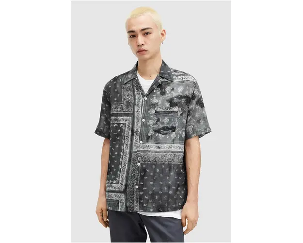 AllSaints camasa din bumbac TIJUANA SS SHIRT barbati, culoarea negru, relaxed, MS558Z
