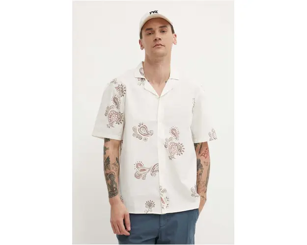 Hollister Co. camasa barbati, culoarea bej, relaxed
