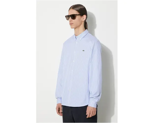 Lacoste camasa din bumbac barbati, culoarea alb, cu guler button-down, regular, CH2936