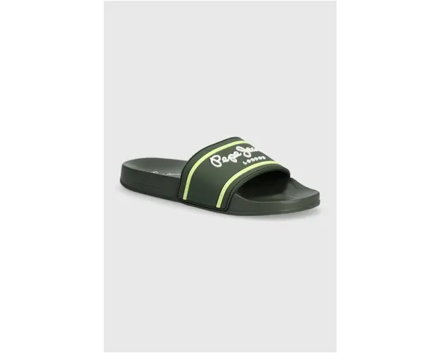Pepe Jeans papuci SLIDER LOGO B culoarea verde