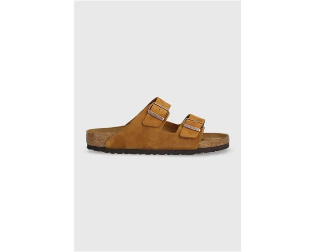 Birkenstock papuci din piele Arizona barbati, culoarea maro, 1027082