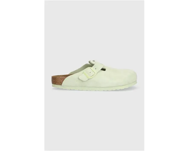 Birkenstock papuci din piele Boston culoarea verde, 1026774