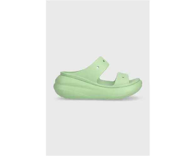 Crocs papuci Classic Crush Sandal femei, culoarea verde, cu platforma 207521
