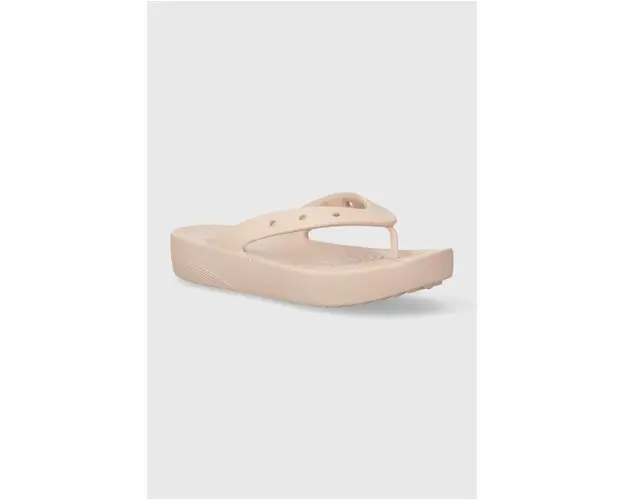 Crocs slapi Classic Platform Flip femei, culoarea roz, cu toc plat, 207714