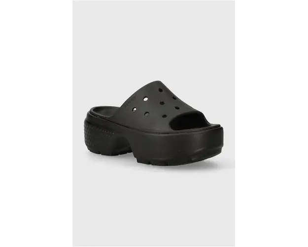 Crocs papuci Stomp Slide femei, culoarea negru, cu platforma, 209346