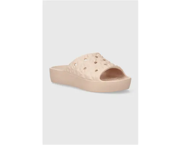 Crocs papuci Classic Platform Geometric Slide femei, culoarea roz, cu platforma, 209564