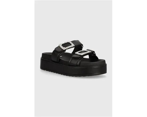 Steve Madden slapi de piele Monumental femei, culoarea negru, cu platforma, SM11003102
