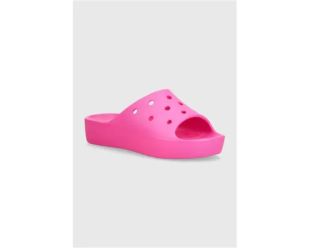Crocs papuci Classic Platform Slide femei, culoarea roz, cu platforma, 208180