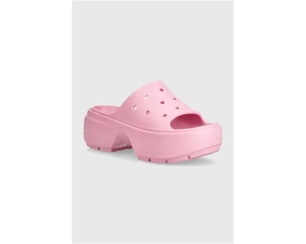 Crocs papuci Stomp Slide femei, culoarea roz, cu platforma, 209346