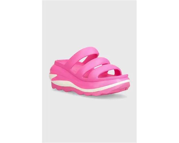 Crocs papuci Mega Crush Triple Strap femei, culoarea roz, cu platforma, 209842