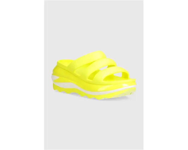 Crocs papuci Mega Crush Triple Strap femei, culoarea verde, cu platforma, 209842