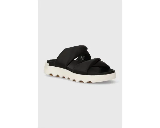 Sorel slapi de piele VIIBE TWIST SLIDE femei, culoarea negru, 2039961010