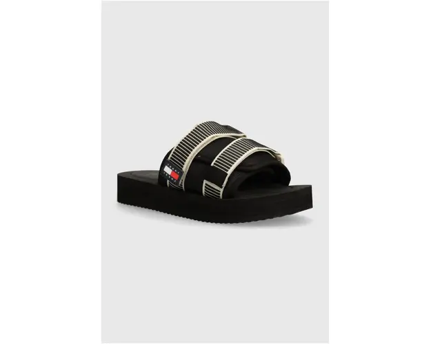 Tommy Jeans papuci TJM SANDAL CASUAL barbati, culoarea negru, EM0EM01389